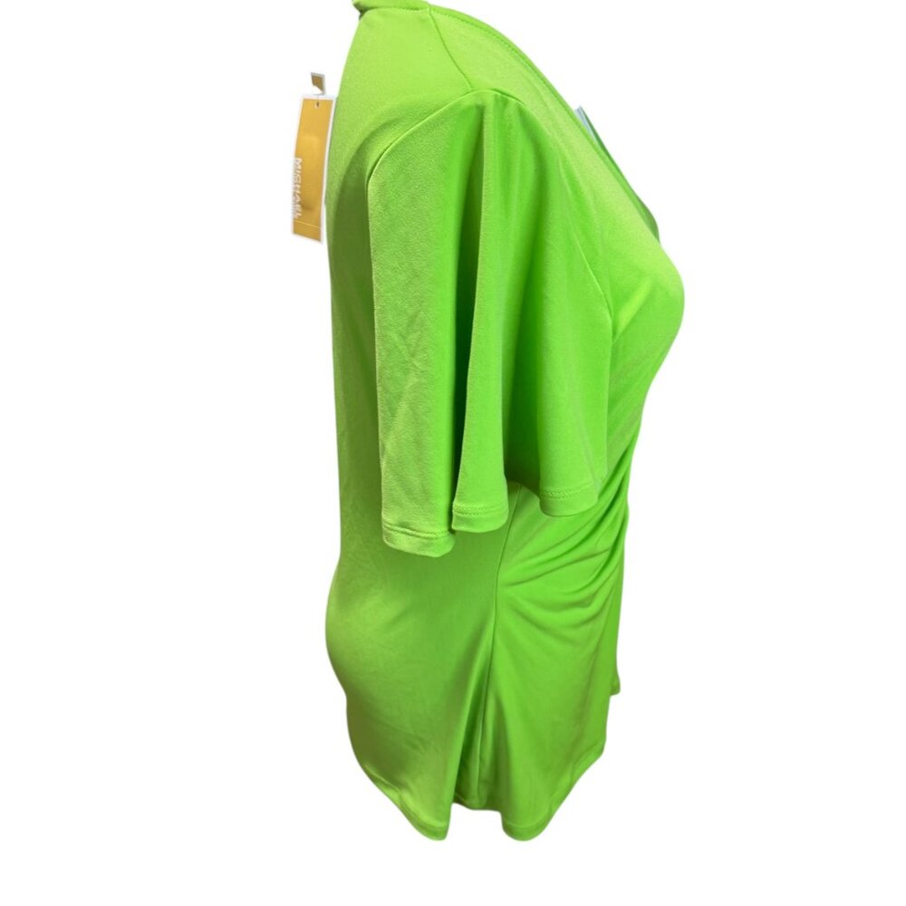 Michael Kors Ruched Front V-Neck Top in Lime Green | Size M NEW - Picture 8 of 9